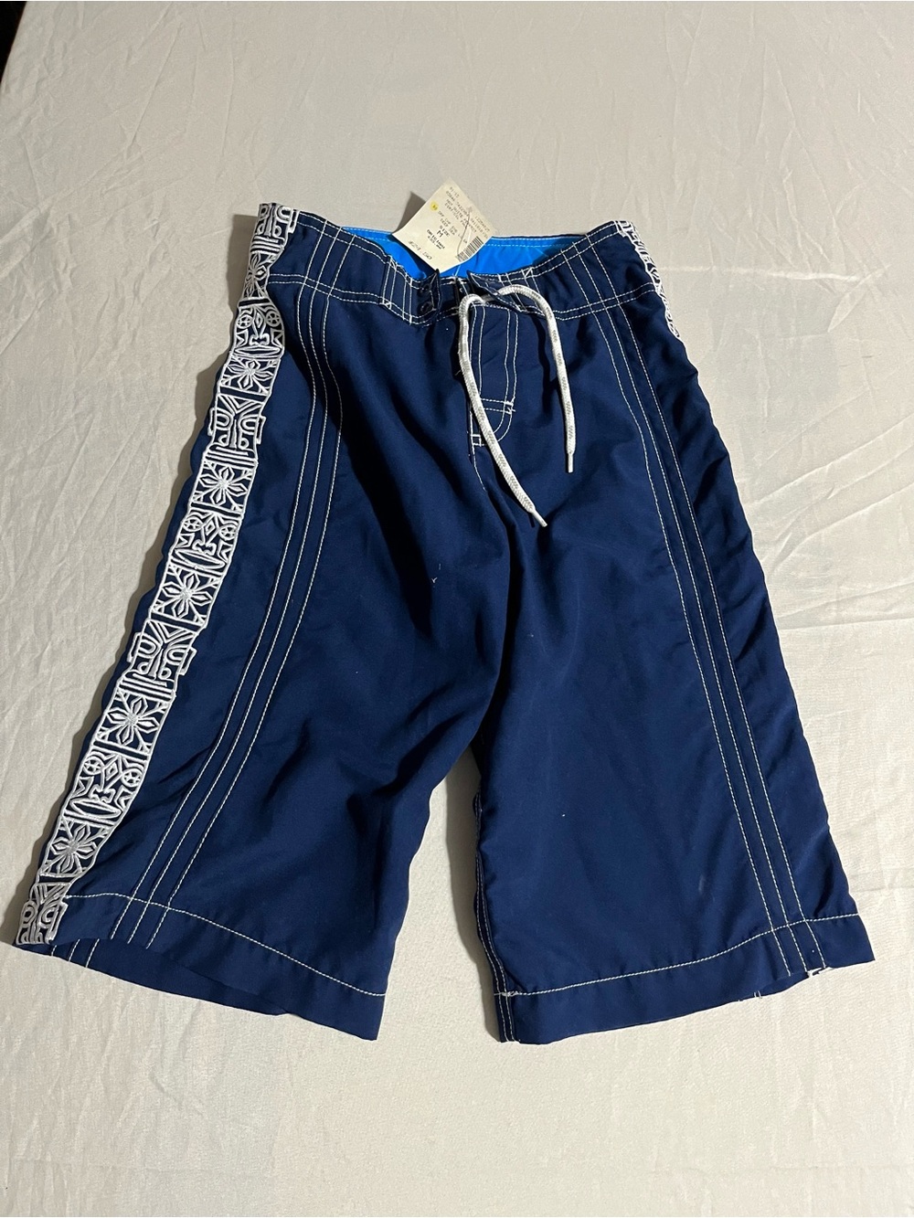 Lands' End Navy Swim Trunks with White Side Stripe Size Medium 10/12 Slim NWT